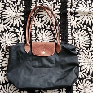 Longchamp Black Tote with Brown Leather Trim